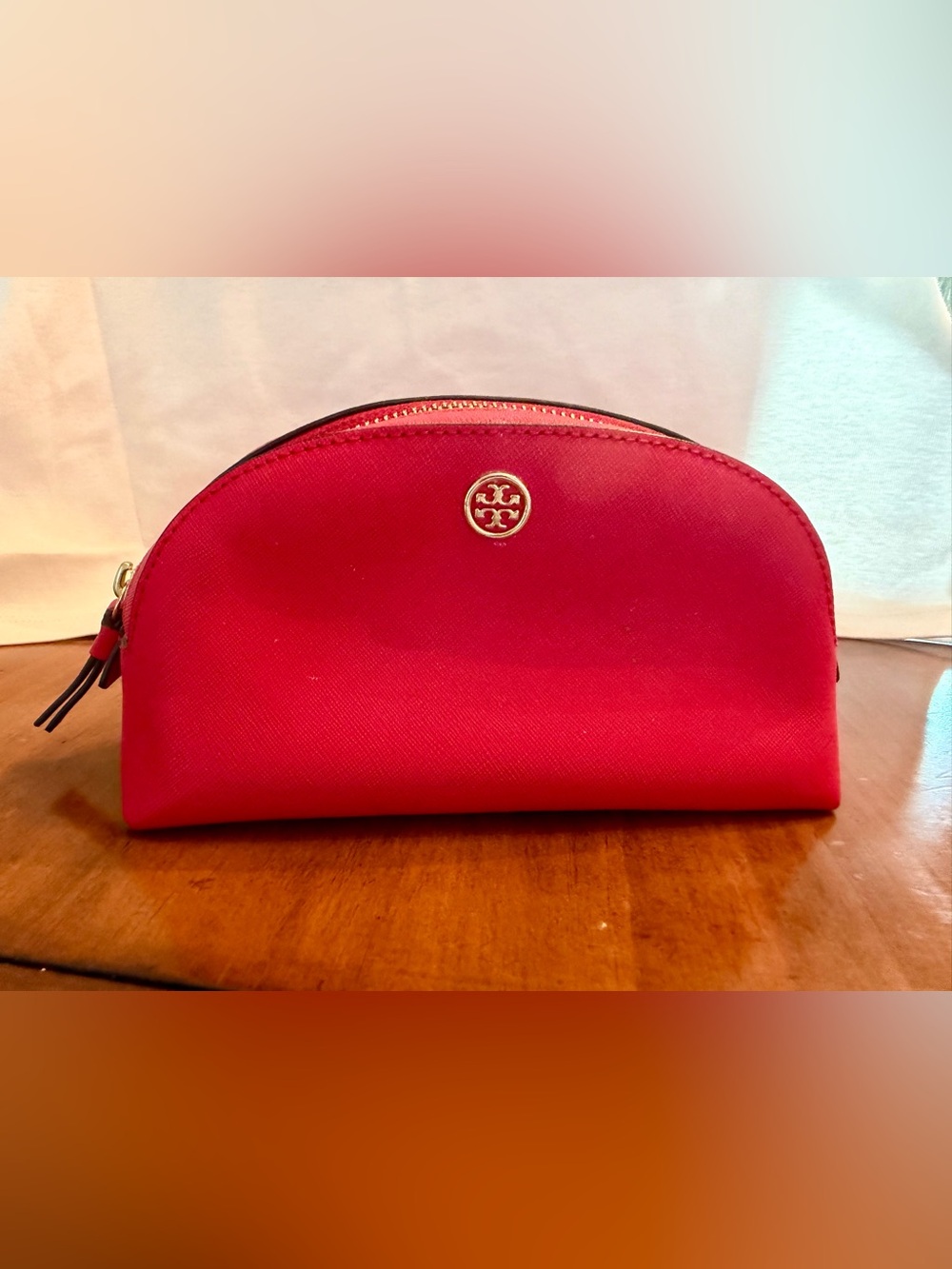 Tory Burch Hot Pink Cosmetic Pouch with Gold Logo